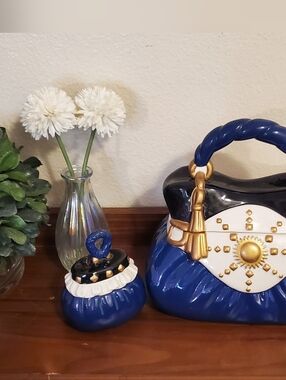 VTG David's Cookies Navy Handbag Cookie Jar Set